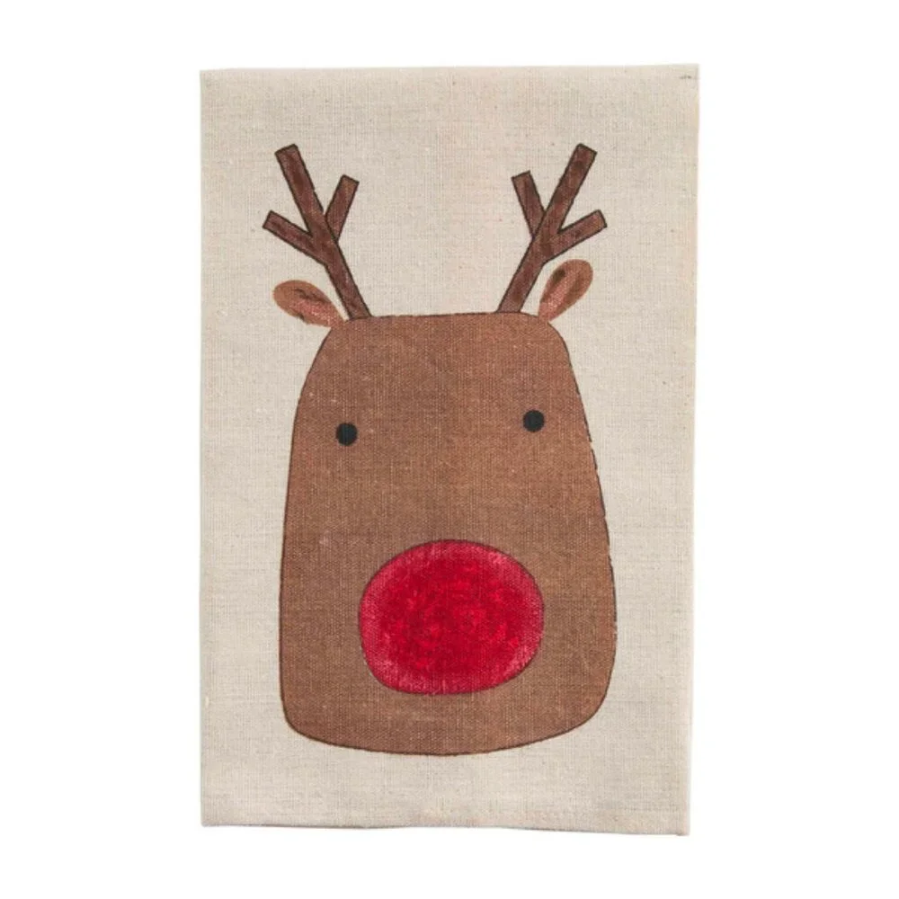 Mud Pie Painted Farmhouse Reindeer Towel/NWT